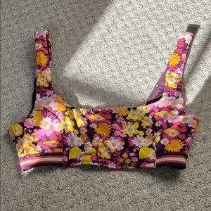 Aerie Floral Bikini Top - Pink, Purple, and Yellow Medium